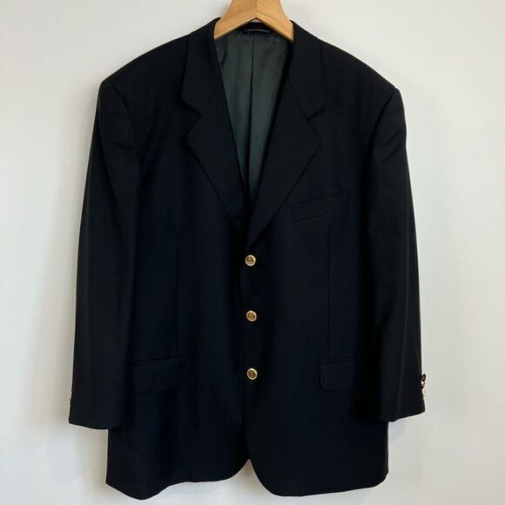 Vintage De Verli Paris Mens 46R Black Super Fine Merino Wool Blazer Suit Jacket